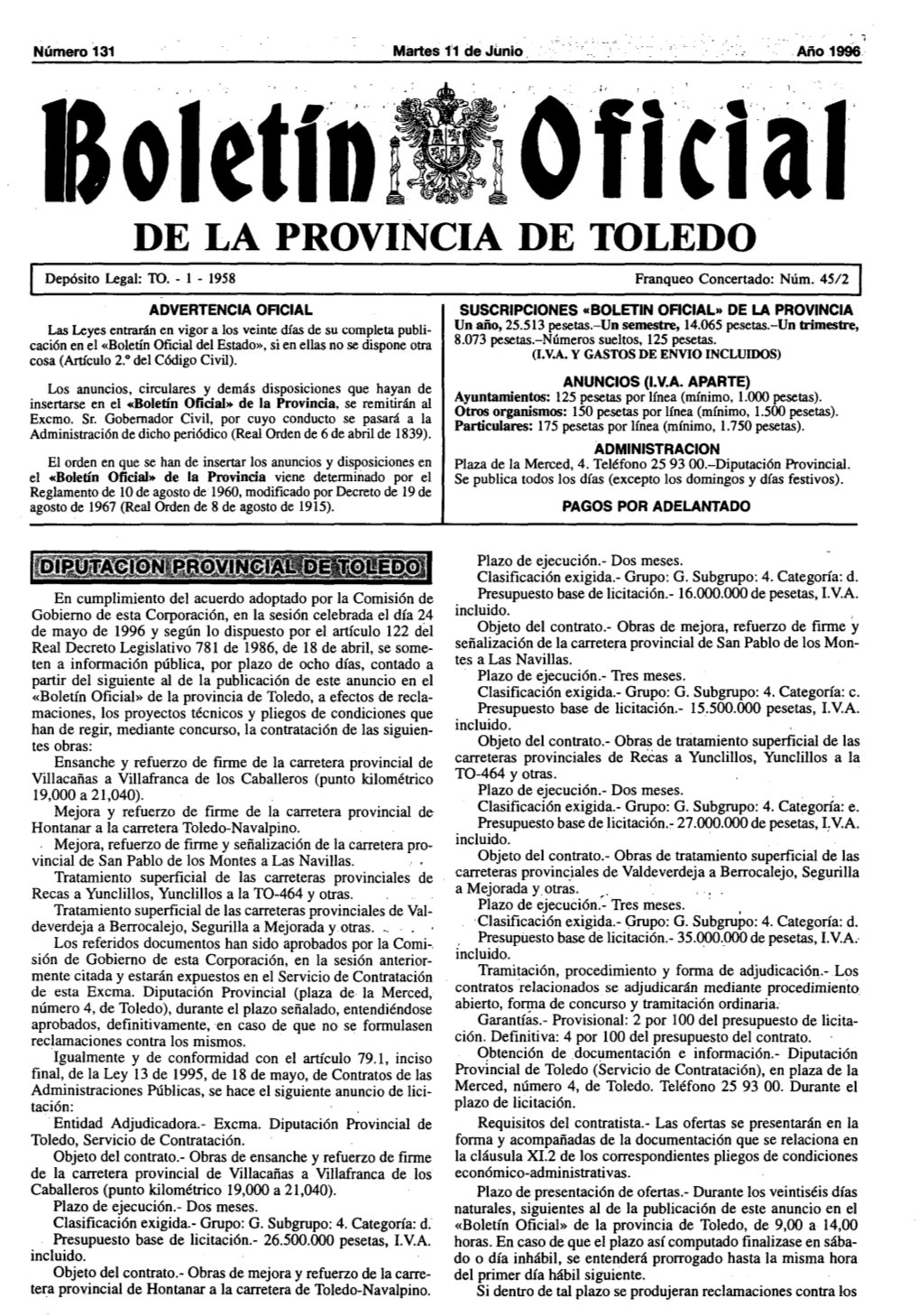 DE LA PROVINCIA DE TOLEDO Depósito Legal: M