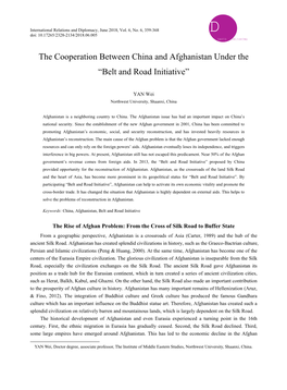 The Cooperation Between China and Afghanistan Under the “Belt and Road Initiative”