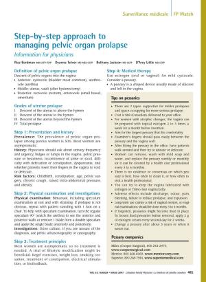 Step-By-Step Approach to Managing Pelvic Organ Prolapse Information for Physicians