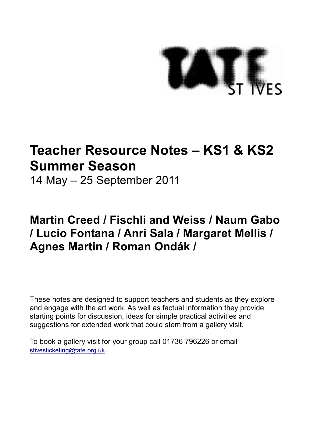 Teacher Resource Notes – KS1 & KS2 Summer Season
