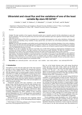 Ultraviolet and Visual Flux and Line Variations of One of the Least Variable Bp Stars HD 64740