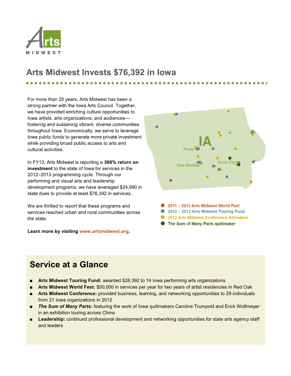 Arts Midwest Invests $76,392 in Iowa Service at a Glance