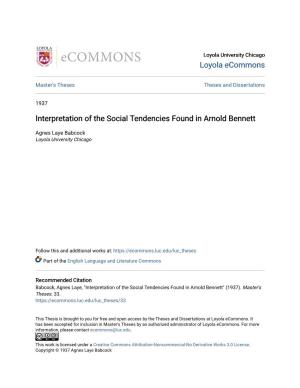 Interpretation of the Social Tendencies Found in Arnold Bennett