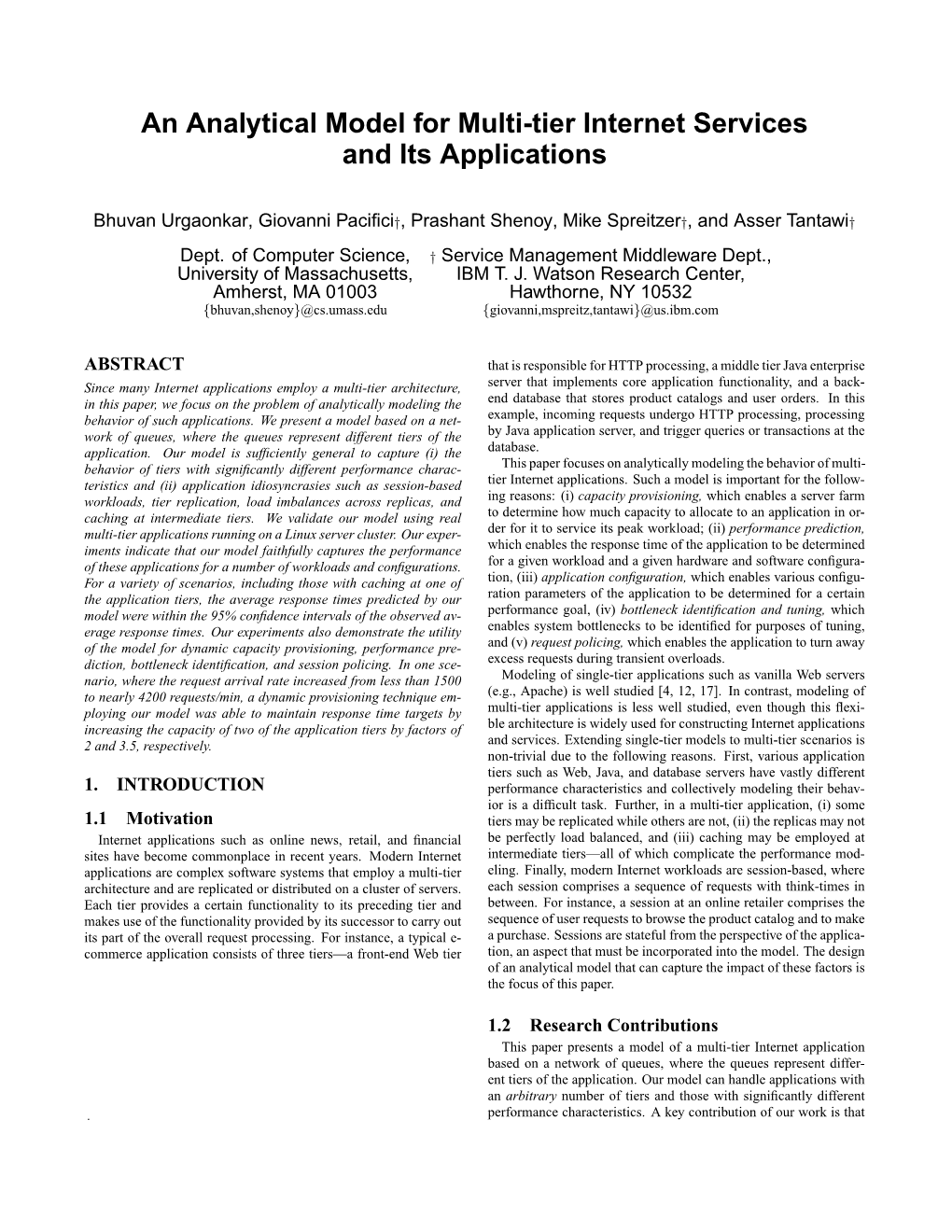 An Analytical Model for Multi-Tier Internet Services and Its Applications