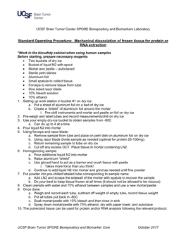 Standard Operating Procedure: Mechanical Dissociation of Frozen Tissue for Protein Or RNA Extraction