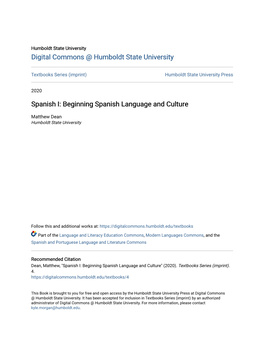 Spanish I: Beginning Spanish Language and Culture