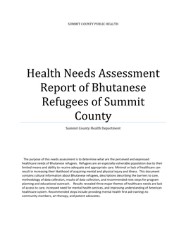 Health Needs Assessment Report of Bhutanese Refugees of Summit County