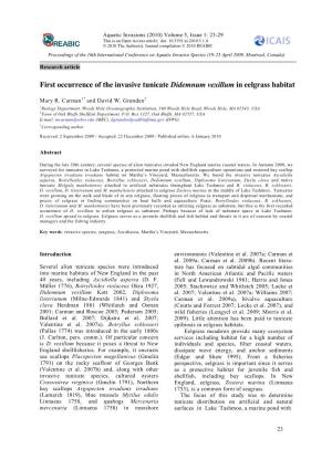 First Occurrence of the Invasive Tunicate Didemnum Vexillum in Eelgrass Habitat
