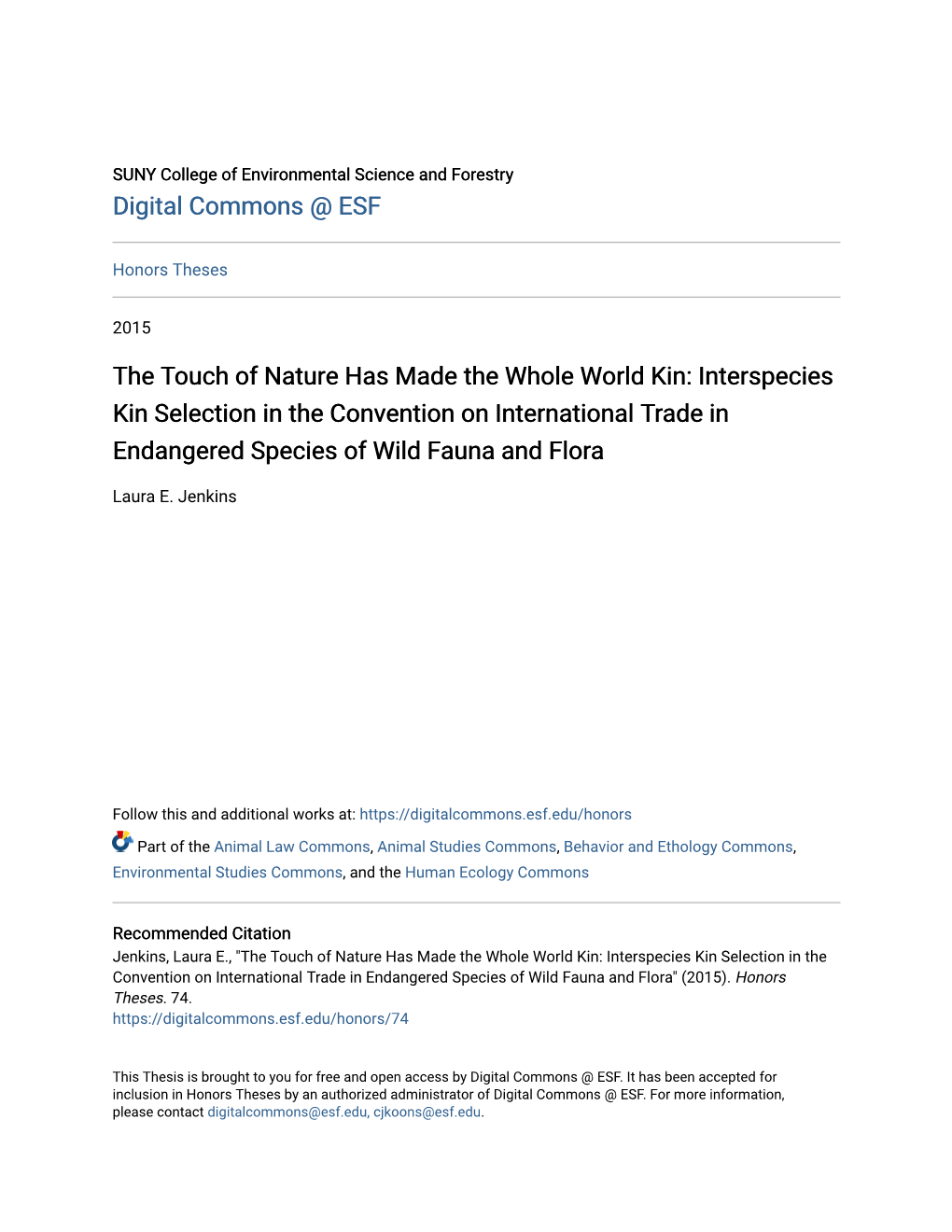 The Touch of Nature Has Made the Whole World Kin: Interspecies Kin Selection in the Convention on International Trade in Endangered Species of Wild Fauna and Flora