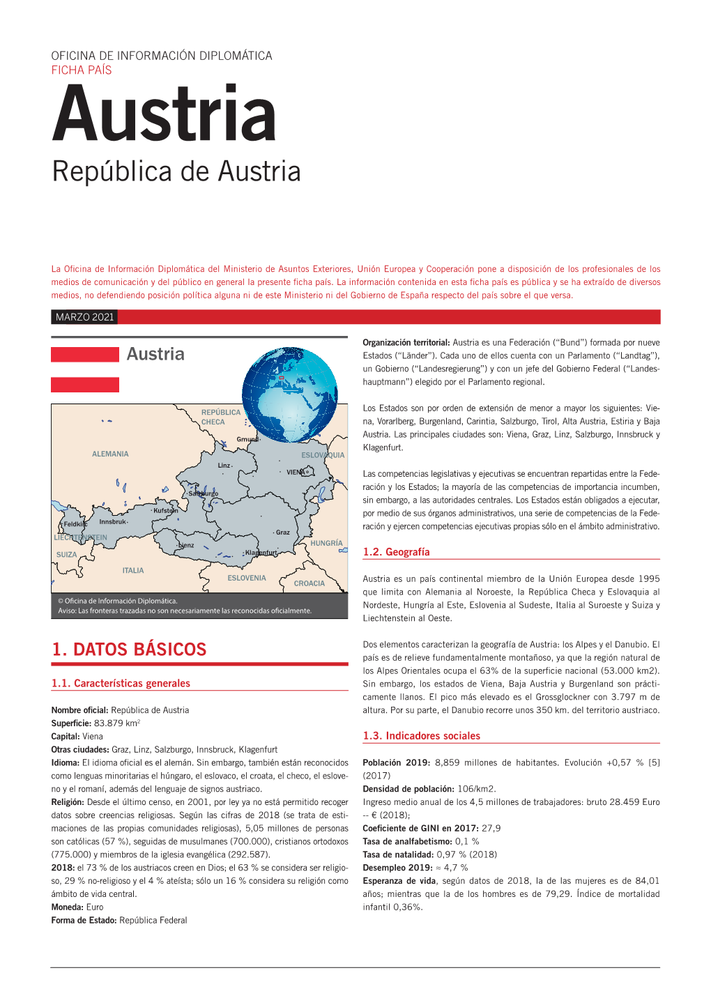 FICHA PAÍS Austria República De Austria