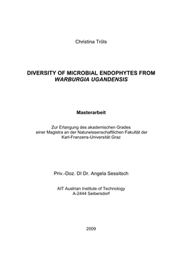 Diversity of Microbial Endophytes from Warburgia Ugandensis