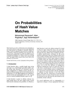 On Probabilities of Hash Value Matches