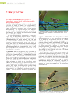 Willow Warbler Phylloscopus Trochilus in Punchakkari, Southern Kerala: a Definitive Record for the Indian Subcontinent