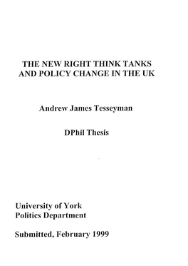 The New Right Think Tanks and Policy Change in the Uk