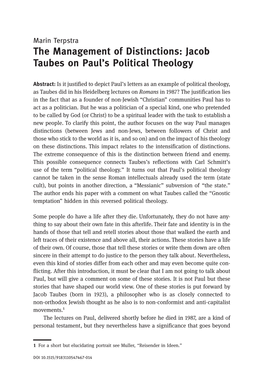 Jacob Taubes on Paul's Political Theology