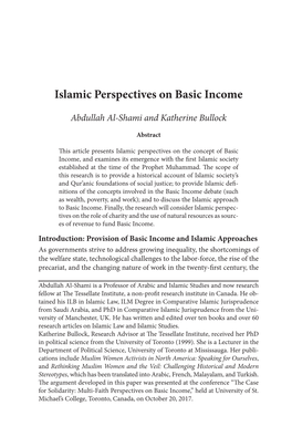 Islamic Perspectives on Basic Income