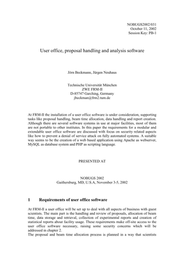 User Office, Proposal Handling and Analysis Software