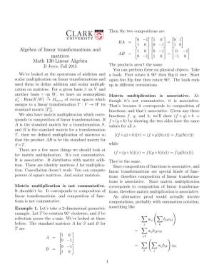 Algebra of Linear Transformations and Matrices Math 130 Linear Algebra
