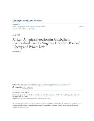 African-American Freedom in Antebellum Cumberland County, Virginia - Freedom: Personal Liberty and Private Law Ellen D