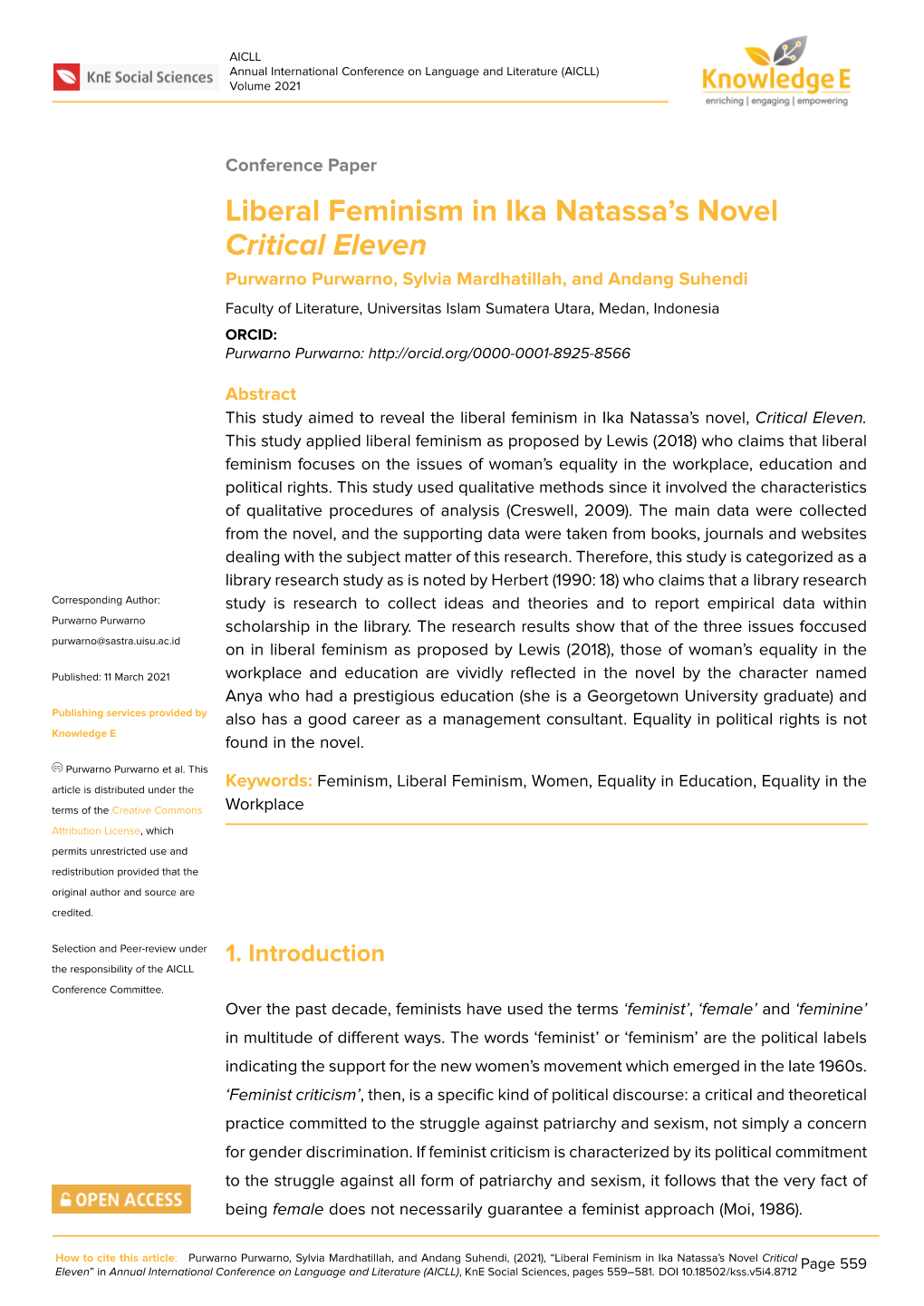 Liberal Feminism in Ika Natassa's Novel Critical Eleven