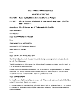 WEST HANNEY PARISH COUNCIL MINUTES of MEETING HELD ON: Tues