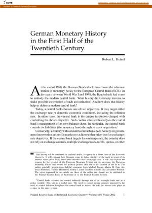 German Monetary History in the First Half of the Twentieth Century