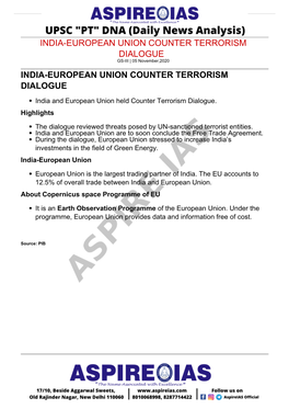 November,2020 INDIA-EUROPEAN UNION COUNTER TERRORISM DIALOGUE