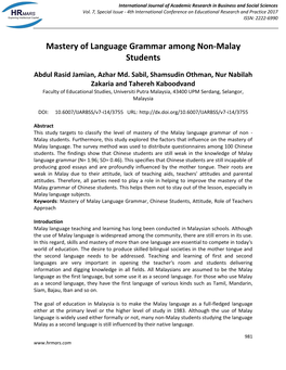 Mastery of Language Grammar Among Non-Malay Students