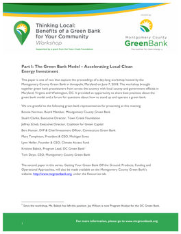 The Green Bank Model – Accelerating Local Clean Energy Investment