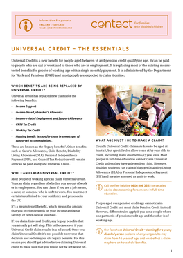 Factsheet – Universal Credit – the Essentials