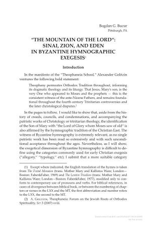 Sinai, Zion, and Eden in Byzantine Hymnographic Exegesis1