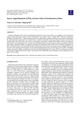 Source Apportionment of PM10 in Four Cities of Northeastern China