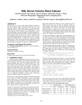 SQL Server Column Store Indexes Per-Åke Larson, Cipri Clinciu, Eric N