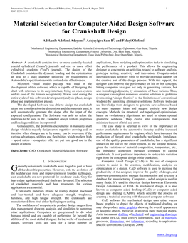 Material Selection for Computer Aided Design Software for Crankshaft Design
