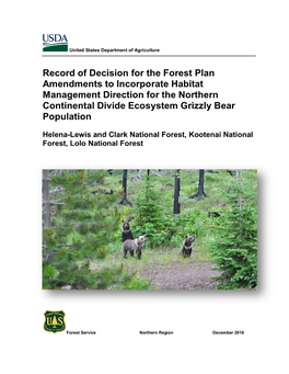 Final Record of Decision: NCDE Grizzly Bear Forest Amendment