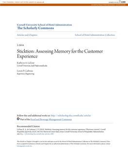 Assessing Memory for the Customer Experience Kathryn A