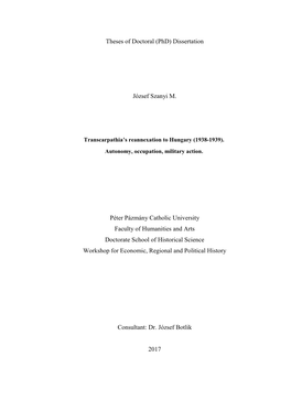 Theses of Doctoral (Phd) Dissertation József Szanyi M. Péter Pázmány