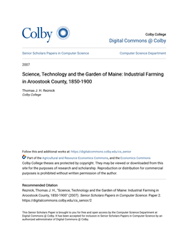 Science, Technology and the Garden of Maine: Industrial Farming in Aroostook County, 1850-1900