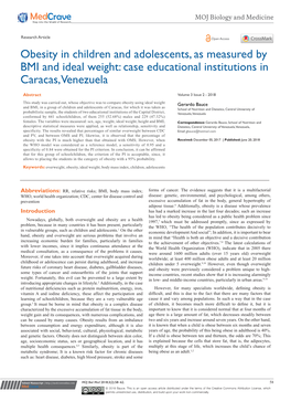 Obesity in Children and Adolescents, As Measured by BMI and Ideal Weight: Case Educational Institutions in Caracas, Venezuela