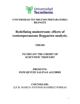 Redefining Mainstream: Effects of Contemporaneous Reggaeton Analysis
