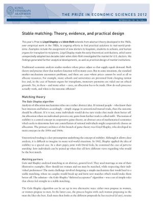 Stable Matching: Theory, Evidence, and Practical Design