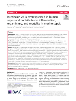 Interleukin-26 Is Overexpressed in Human Sepsis and Contributes To