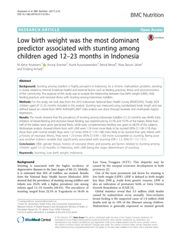 Low Birth Weight Was the Most Dominant Predictor Associated With