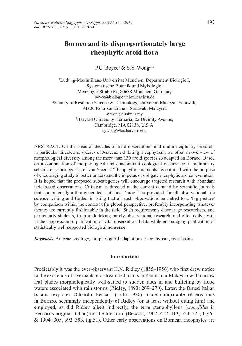 Borneo and Its Disproportionately Large Rheophytic Aroid Flora