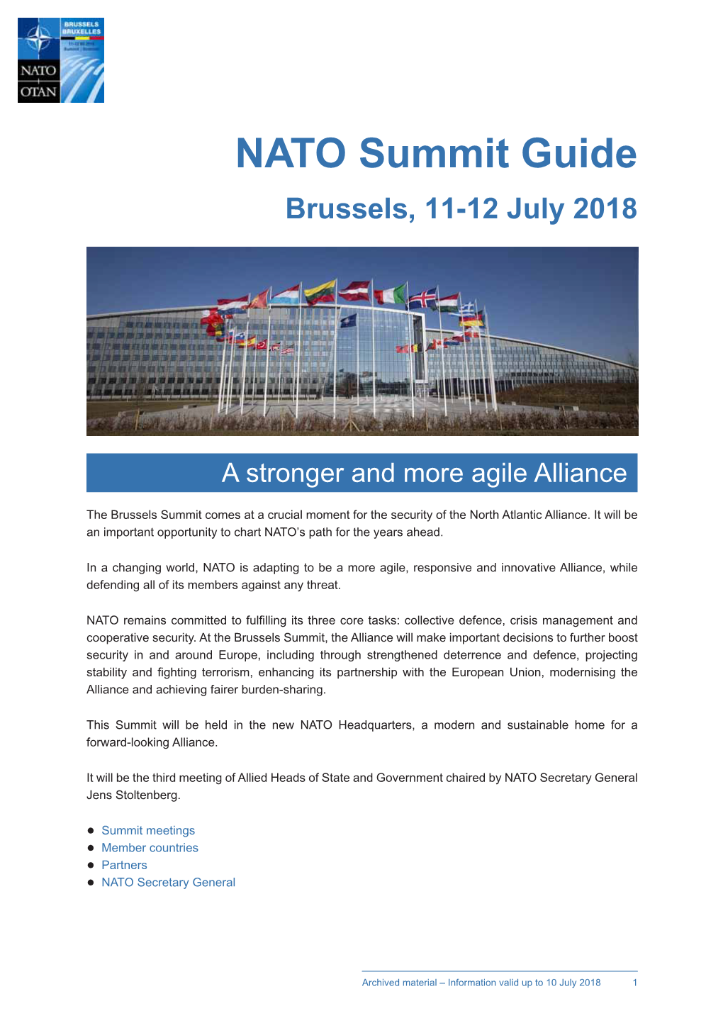 NATO Summit Guide Brussels, 11-12 July 2018