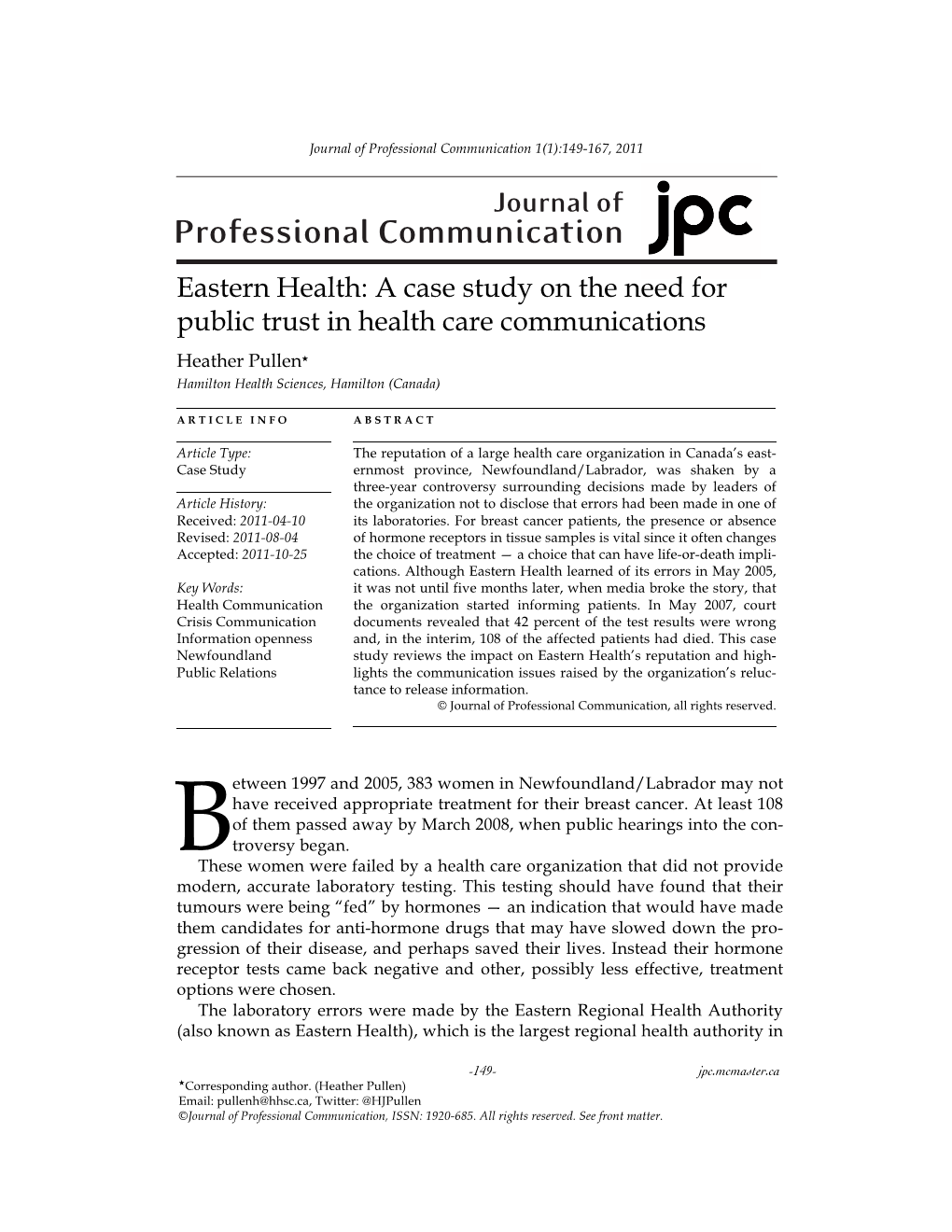 Eastern Health: a Case Study on the Need for Public Trust in Health Care Communications