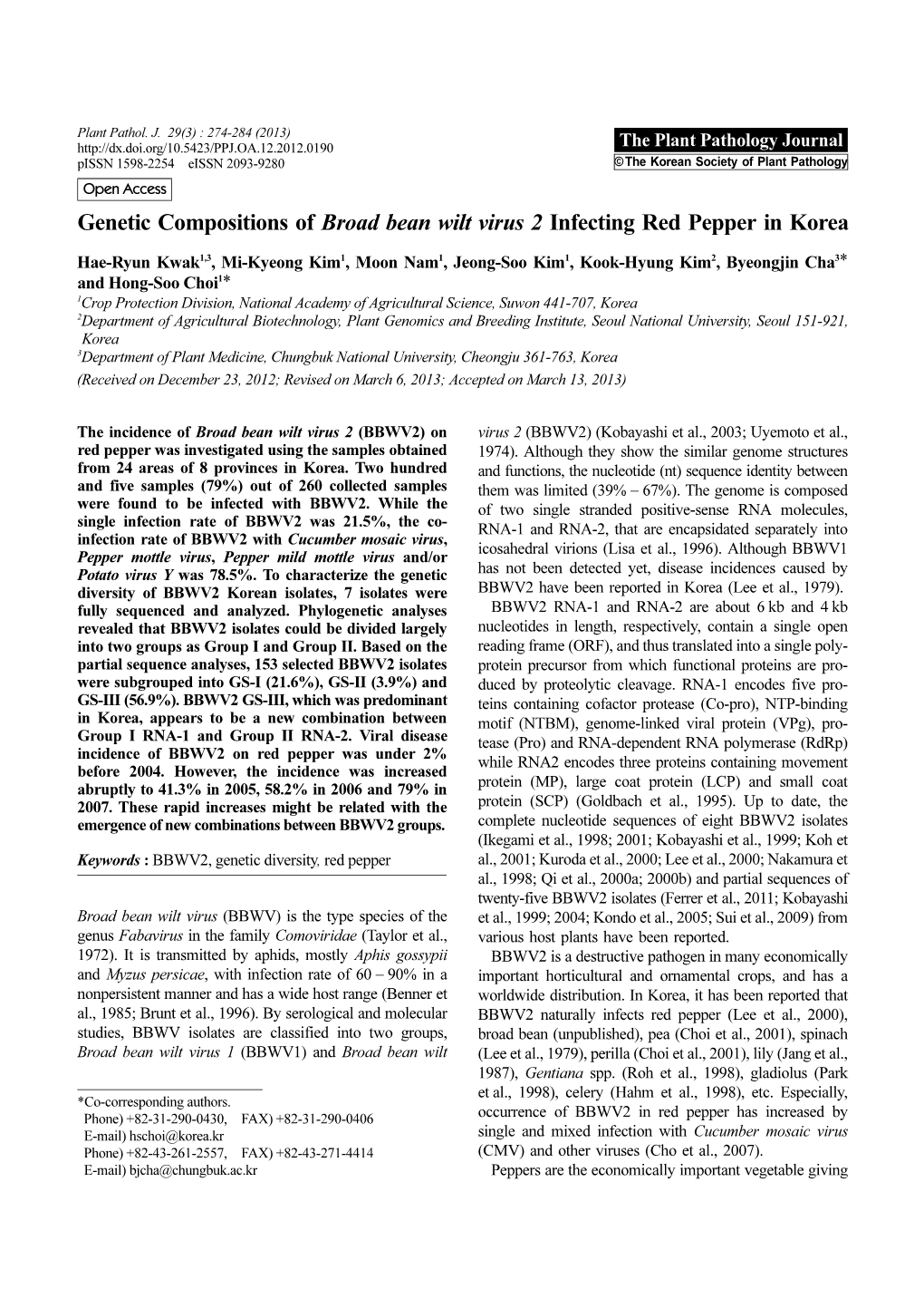 Genetic Compositions of Broad Bean Wilt Virus 2 Infecting Red Pepper in Korea