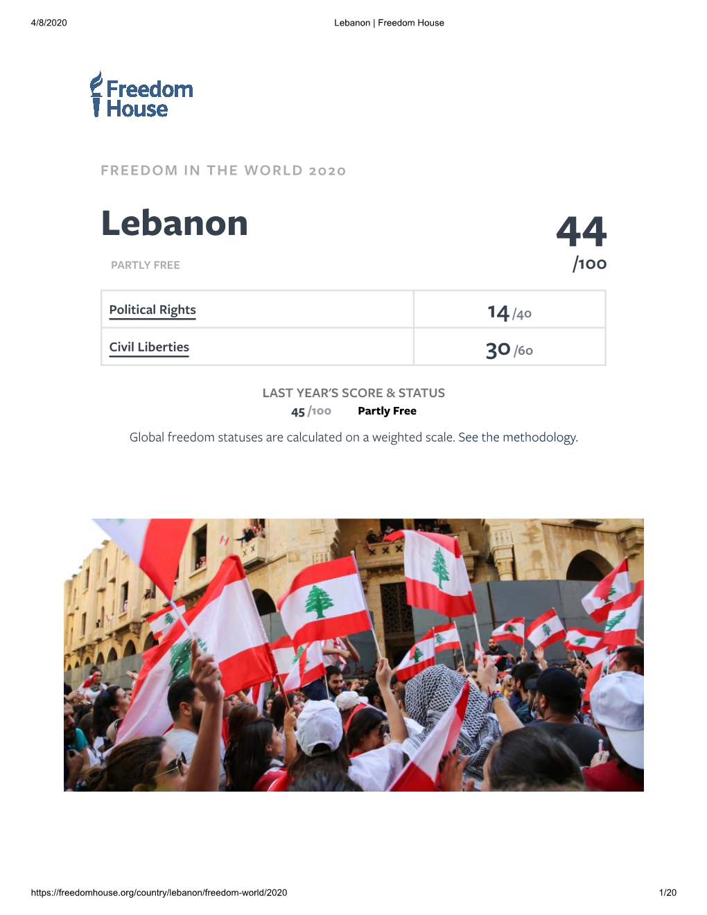Lebanon: Freedom in the World 2020