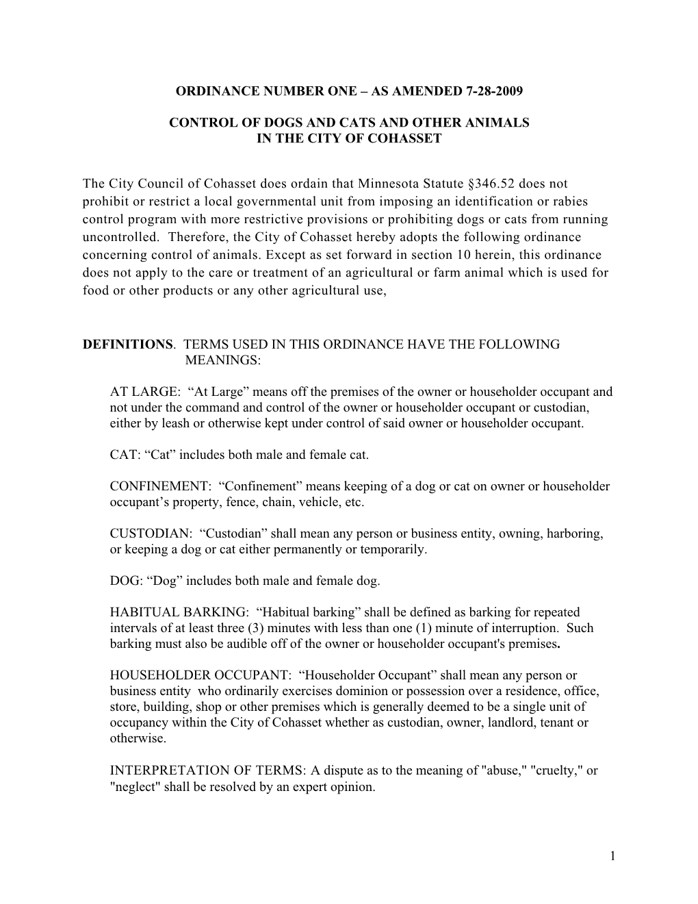 Ordinance #1 Animal Control.Pdf