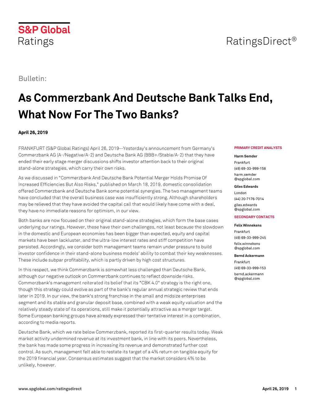 As Commerzbank and Deutsche Bank Talks End, What Now for the Two Banks?